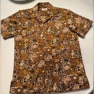 VINTAGE BROWN Print BUTTON UP SHIRT Excellent